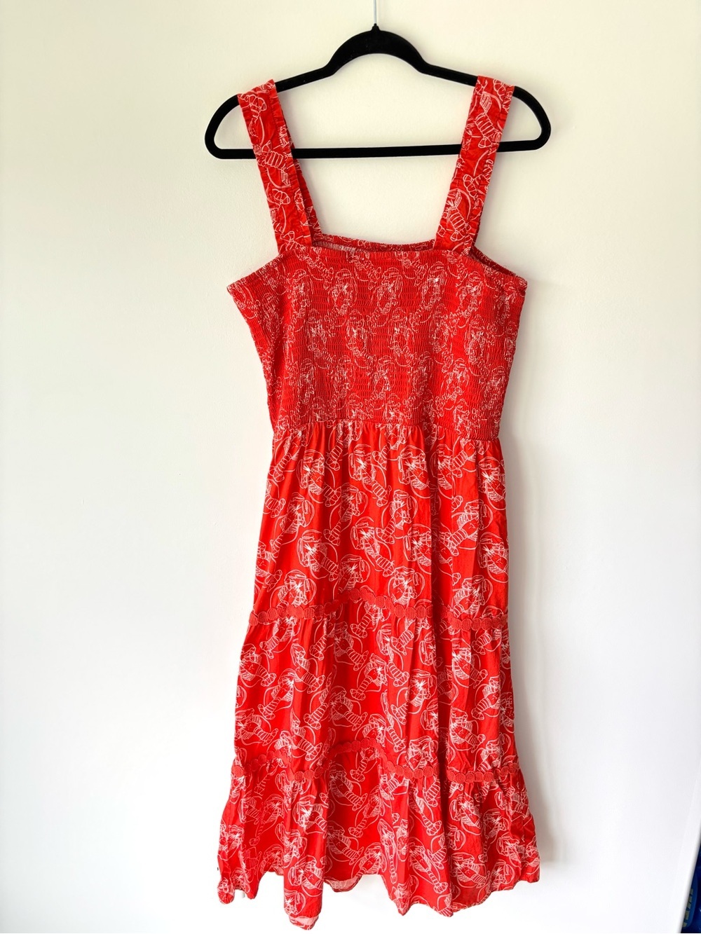 Mira Red Lobster Print Midi Sundress Smocked Sleeveless Tiered Plus Size - Picture 7 of 8
